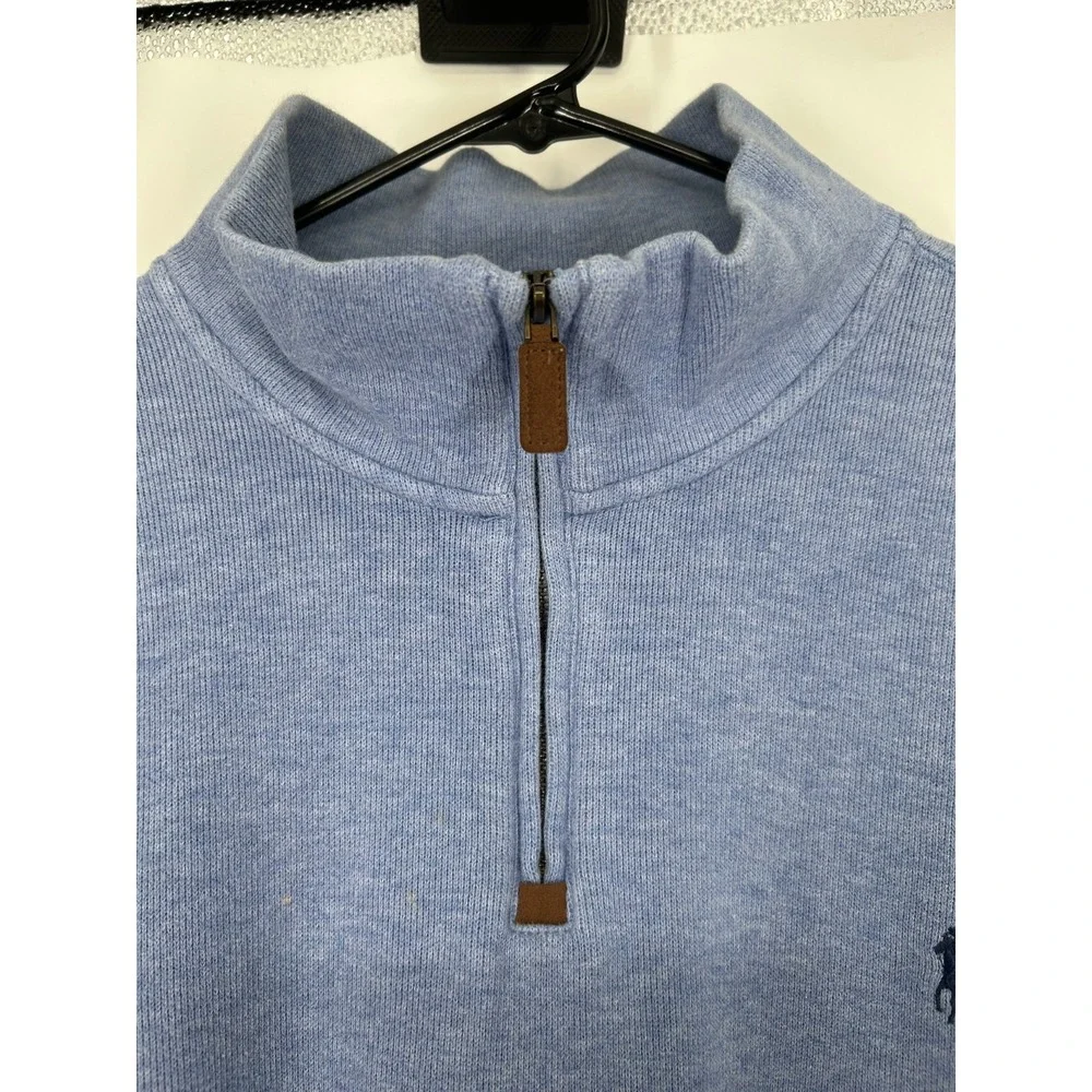 Polo Ralph Lauren‎ Sweater Leather Tab Quarter 1/4 Zip Pullover Light Blue 2XL